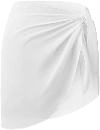 CARDYDONY Women's Chiffon Cover up Short Sarong Swimsuit Wrap Skirt Multi Wearing White Short S-M at Amazon Women’s Clothing store