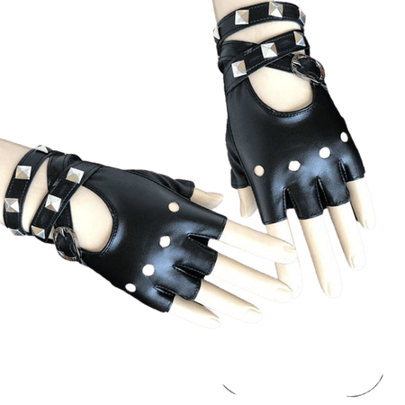 Punk Rivets Women's Fingerless Gloves PU Leather Wrist Strap Gloves Dance Singing Stage Show Gloves Adjustable Strap Buckle | Wish