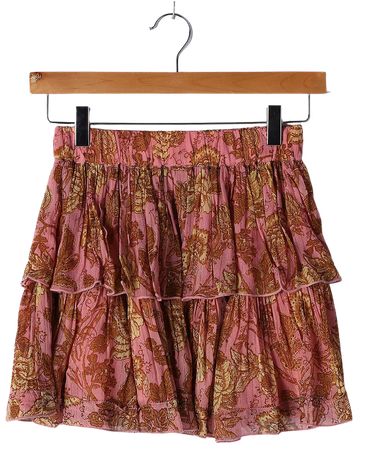 Pink Floral Print Skirt - Tiered Mini Skirt - Metallic Mini Skirt - Lulus