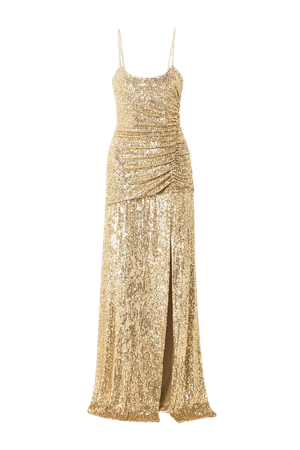 Gold Ruched sequined stretch-jersey gown | Dundas | NET-A-PORTER
