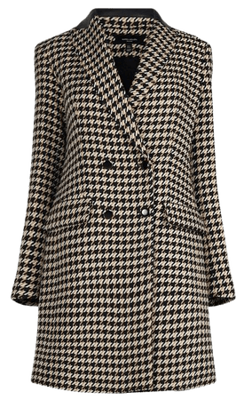 Petite Dogtooth Check Pu Collar Coat | Karen Millen