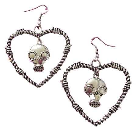 Barbed Wired Heart & Gas Mask Earrings