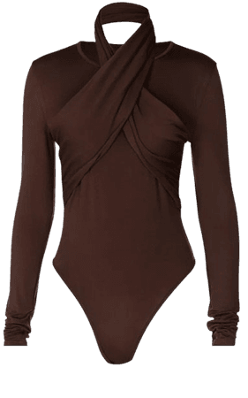 brown cross over bodysuit