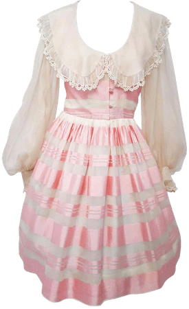 80s Albert Capraro Pink and Off-white Silk Striped Dress For Sale at 1stDibs