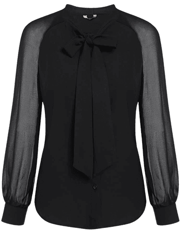 ACEVOG Women's Bow Tie Neck Long Sleeve Shirt Blouse Tops, Light Blue, X-Large at Amazon Women’s Clothing store