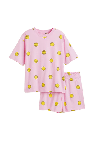 Patterned Cotton Pajamas - Light pink/smiling faces - Ladies | H&M US