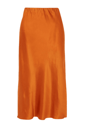 Orange silk-satin midi skirt