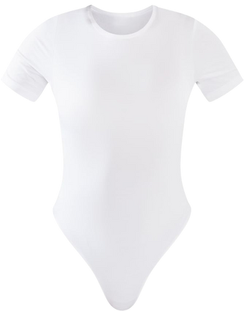 Basic White Slinky Short Sleeve Bodysuit | PrettyLittleThing USA