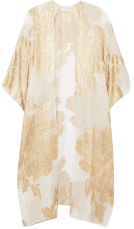 Marie France Van Damme - Big Flower Babani Metallic Silk-blend Chiffon And Jacquard Kimono - Gold
