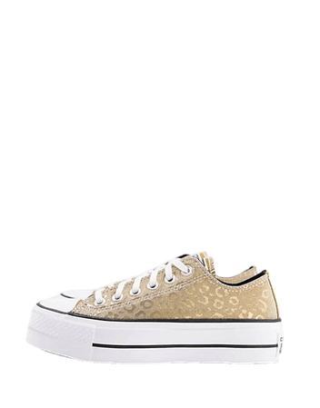 Converse Chuck Taylor All Star Ox Lift glitter leopard platform sneakers in saturn gold | ASOS