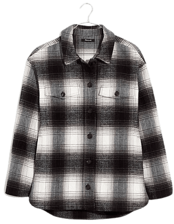 Twill Flannel Shirt-Jacket in Windowpane Plaid
