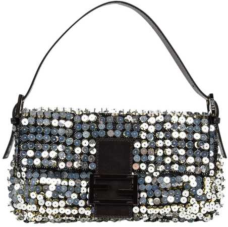 Fendi Bag Baguette Raised Silver Metallic Sequined and Beaded For Sale at 1stdibs