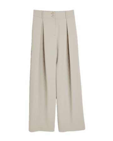 Beige wide leg pleated trousers | River Island