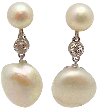 Pair of Antique Platinum Pearl and Diamond Pendant Earrings For Sale at 1stdibs