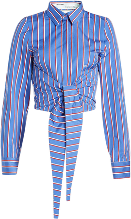 Striped Cotton Shirt with Ruffled Trims Gr. IT 40