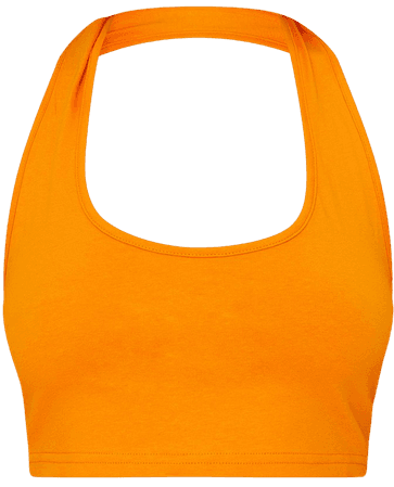 Orange Basic Cotton Blend Halterneck Crop Top | PrettyLittleThing USA