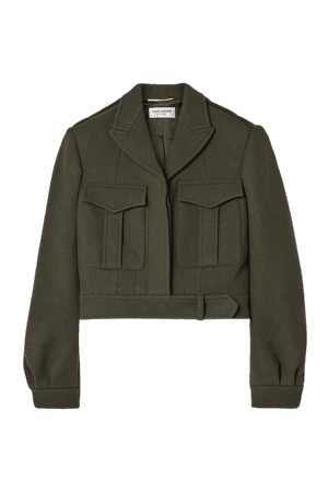 Army green Cropped wool-gabardine jacket | SAINT LAURENT | NET-A-PORTER