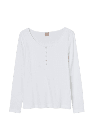 Ribbed Henley Shirt - White - Ladies | H&M US