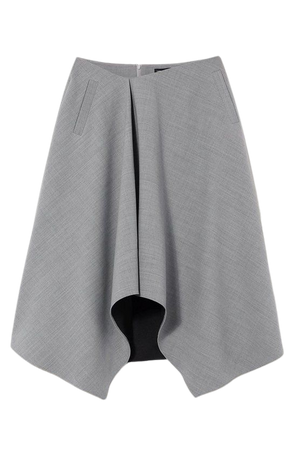 Asymmetric Wool Flannel Midi Full Skirt | Karen Millen