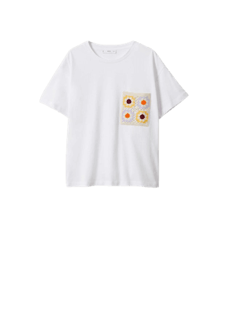 Embroidered detail cotton t-shirt - Women | Mango USA