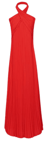 Reiss Red Roya Halter Neck Pleat Midi Dress | REISS USA