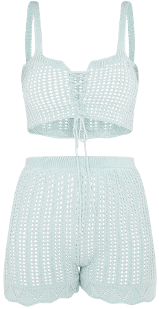 Mint Crochet Lace Up Top And Short Set | PrettyLittleThing USA