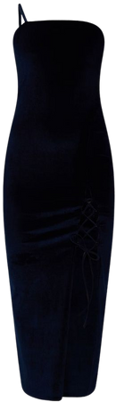 Black Velvet Lace Up One Shoulder Midaxi Dress | PrettyLittleThing USA