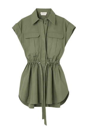 Army green Gathered cotton-poplin shirt | Alexander McQueen | NET-A-PORTER