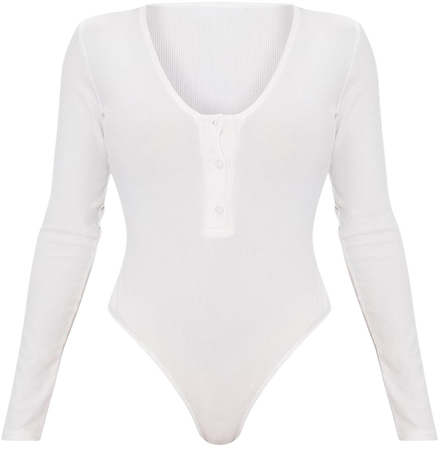 Shape White Button Long Sleeve Ribbed Bodysuit | PrettyLittleThing USA
