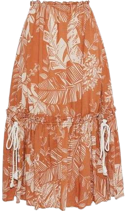 Gathered Printed Cotton-blend Gauze Midi Skirt