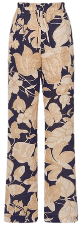 Reiss Navy Print Leo Printed Wide Leg Linen Trousers | REISS USA