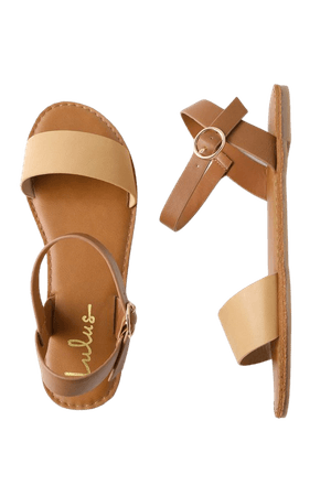 Cute Natural Sandals - Flat Sandals - Ankle Strap Sandals - $17.00