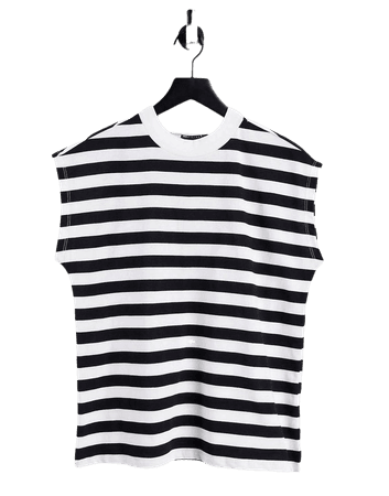 ASOS DESIGN boxy sleeveless T-shirt in black stripe | ASOS