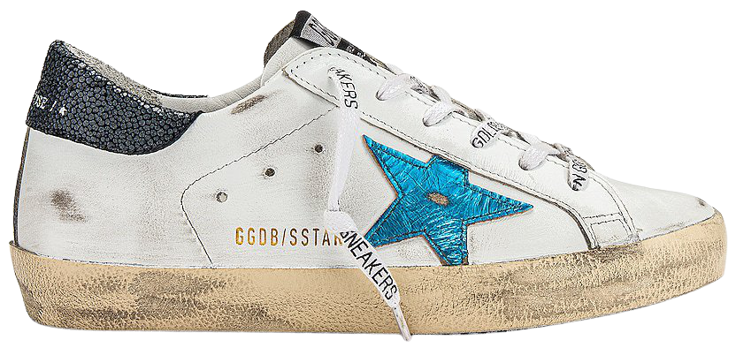 Golden Goose Superstar Sneaker in White, Tahitian Tide, & Black Silver | REVOLVE