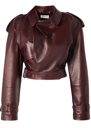 SAINT LAURENT Belted cropped leather jacket
