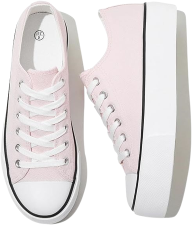 Amazon.com | SERNIAL Women's White Platform Sneakers Low Top Platform Shoes Lace Up Canvas Shoes for Women(Black,US9) | Fashion Sneakers