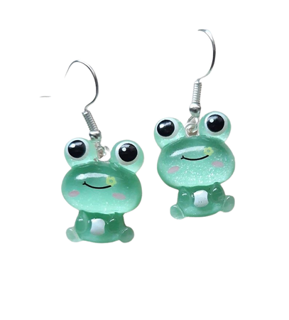 Cute Little Green Frog Cabochon Drop Earrings | Etsy