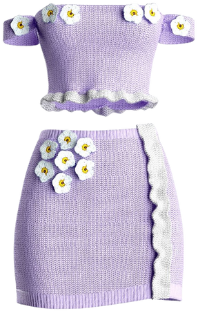purple and white flower top and skirt set