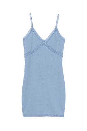 Ribbed Lace-trimmed Dress - Light blue - Ladies | H&M US