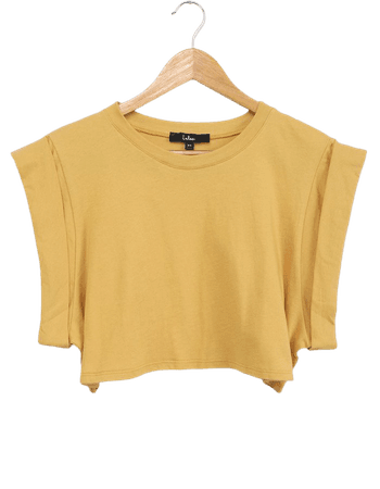 Cotton Mustard Yellow Tee - Cropped Muscle Tee - Women's Tops - Lulus