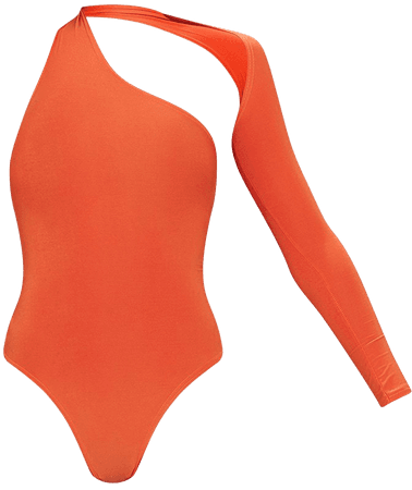 Orange One Shoulder Asymmetric Bodysuit | PrettyLittleThing USA