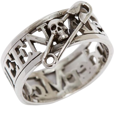 Alexander Mcqueen Men's Skull Safety Pin Ring in Antique Silver ($360)