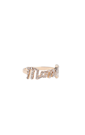 Recycled Gold Diamante Script Money Slogan Ring | PrettyLittleThing USA