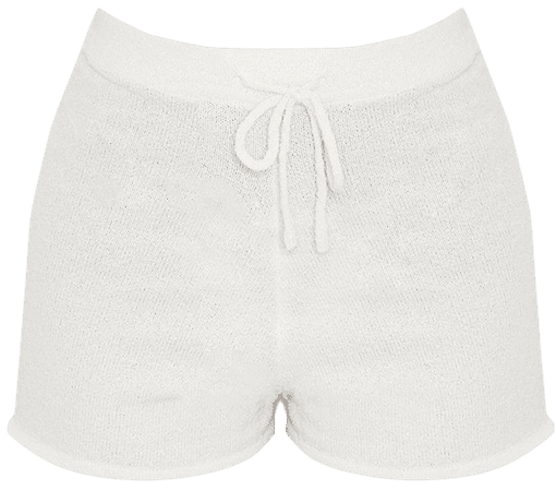 Cream Tie Waist Towelling Knit Shorts | PrettyLittleThing CA
