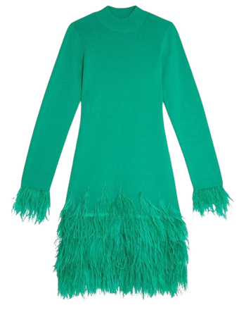 Viscose Blend Feather Detail Knit Mini Dress | Karen Millen