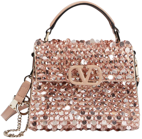 V Sling Mini Sequined Leather Tote Bag in Pink - Valentino Garavani | Mytheresa