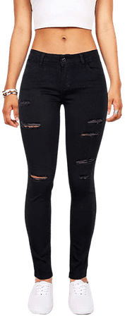 Wax Women's Juniors Mid-Rise Skinny Jegging Jeans w Distressing (7, Black) at Amazon Women's Jeans store