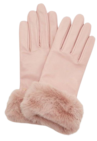 pink leather fur gloves