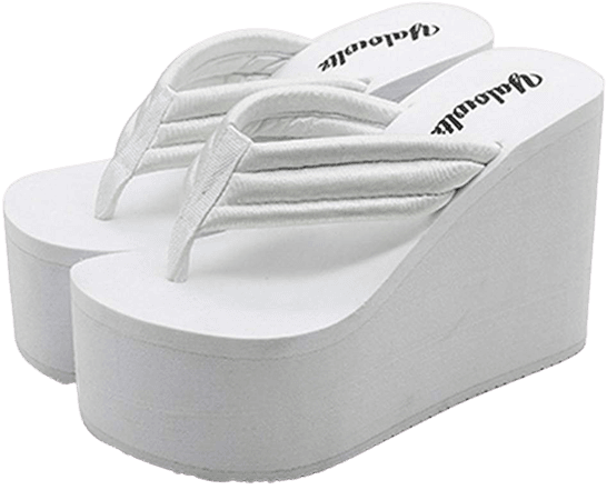 Amazon.com | IDIFU Women's Comfy Wedge Platform Thong Sandals with Heels Beach Holiday Summer Flip Flops White 7 B(M) US | Flip-Flops