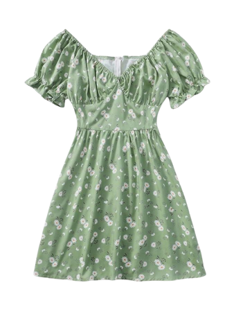 green floral dress